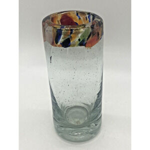 Mexican Hand Blown CONFETTI Rim Shot Glass Hand Blown Art Glass